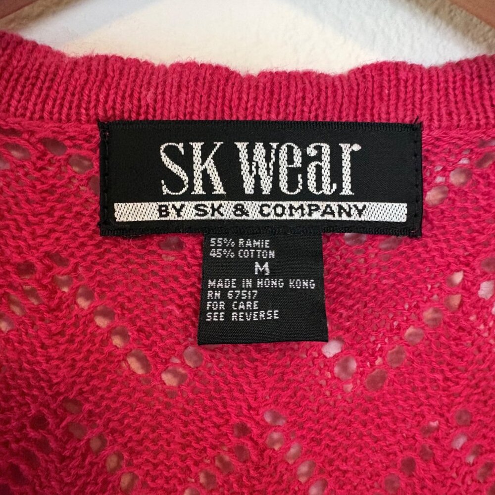 Vintage SK‎ Wear Raspberry Red Sleeveless Knit Button-Up Vest Preppy Academia - Picture 2 of 8